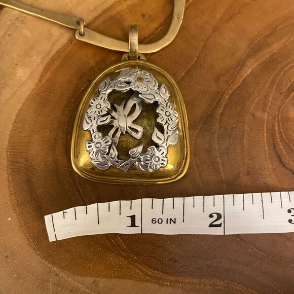 RETIRED Jeep Collins Brass Butterfly Shadowbox Necklace, 22" - Picture 4 of 5